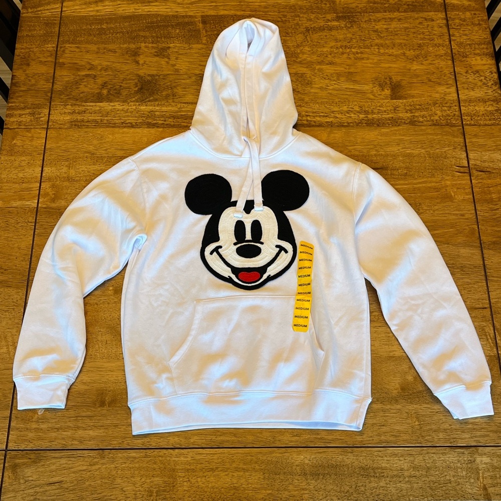 Disney Mickey Mouse Embroidered White Hoodie Sweatshirt Women's Medium NWT